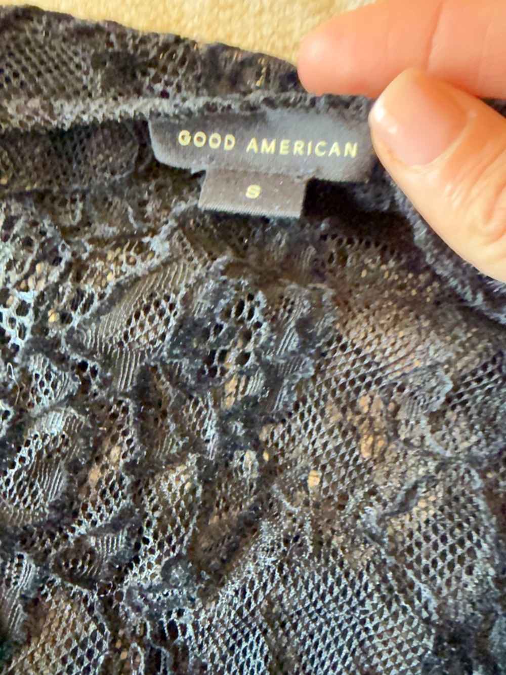 Good American Black Sheer Lace Long-Sleeve Mock Neck Bodysuit - Picture 3 of 7